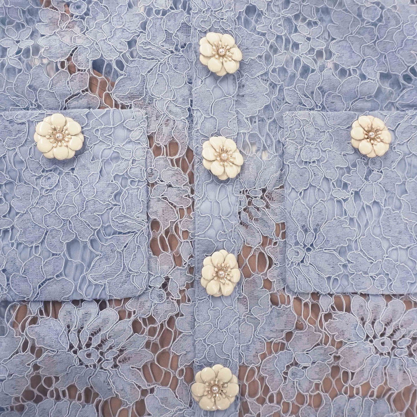 Mavi İnce Dantel Mini Elbise