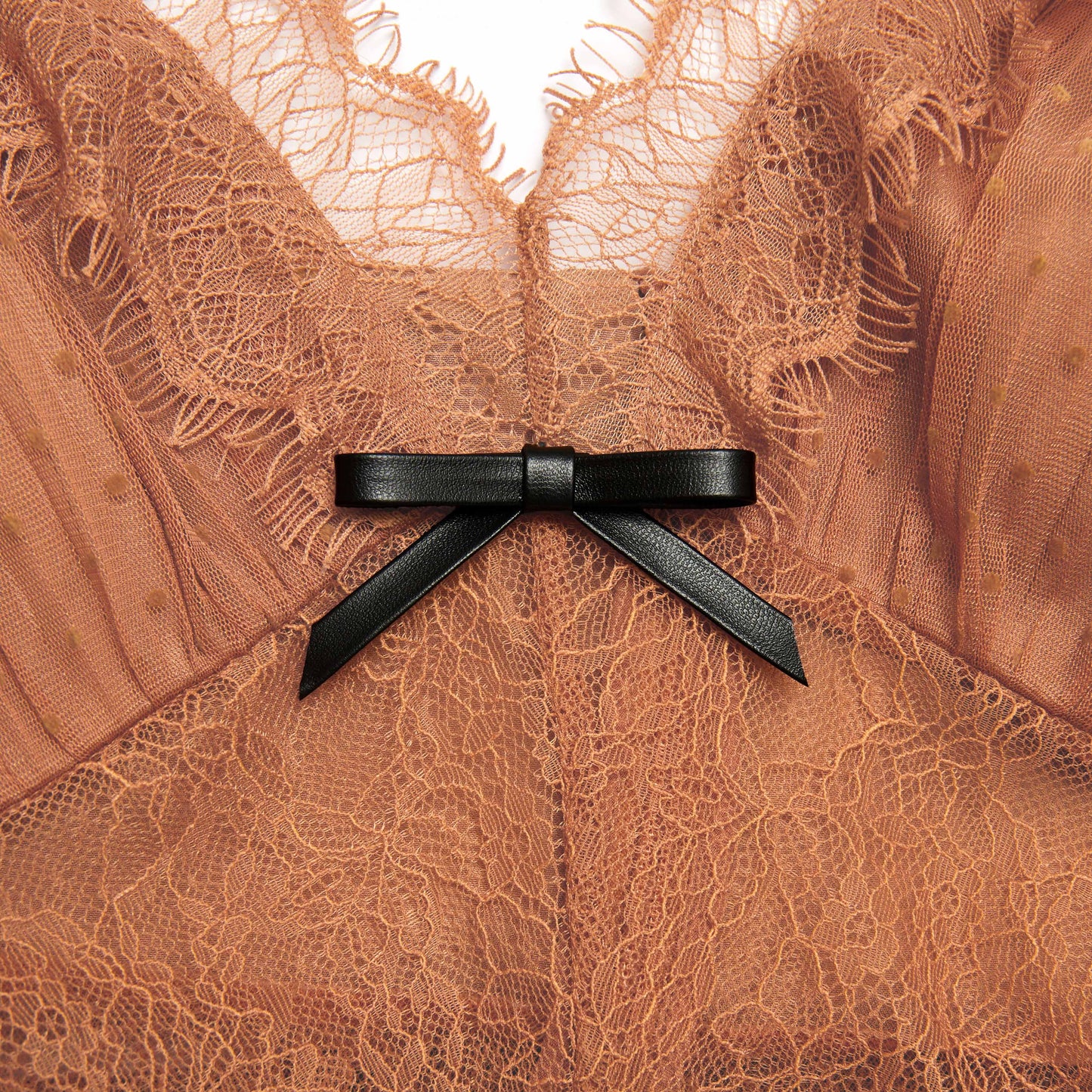 Tan Noktalı File Mini Elbise