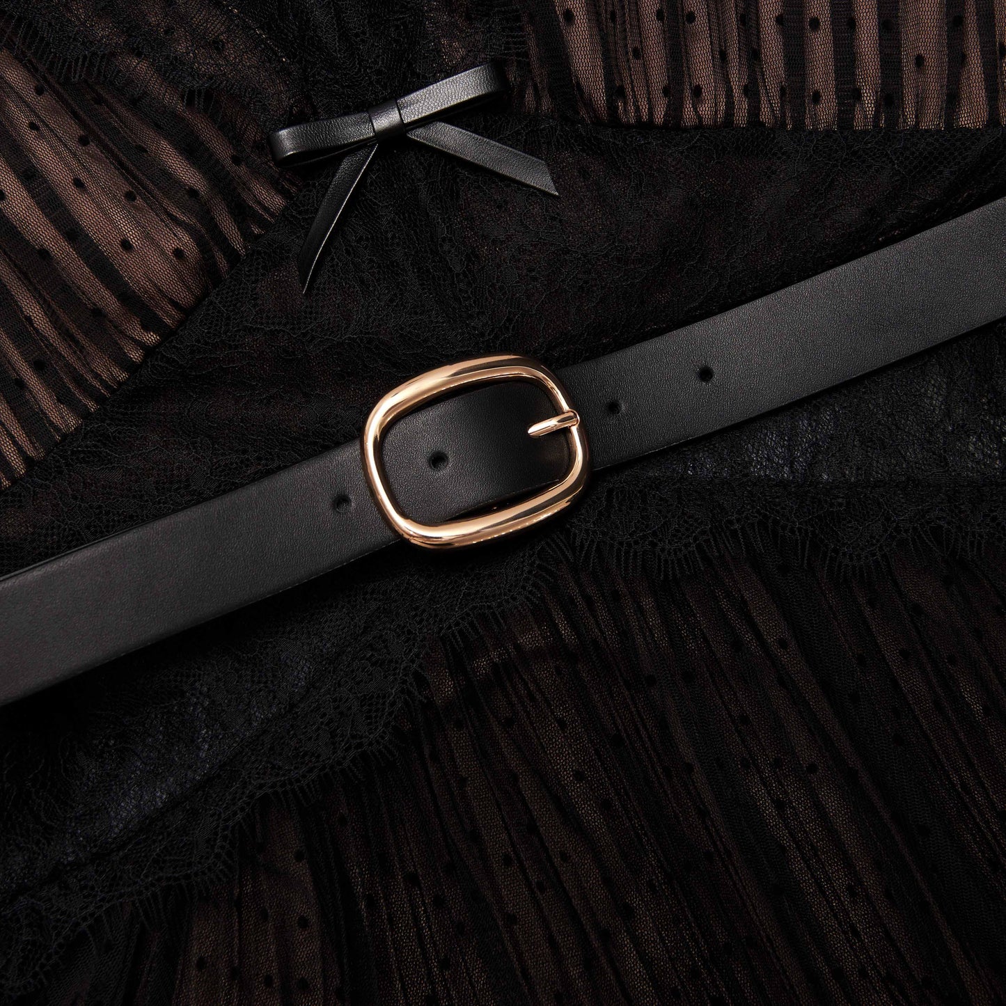 Siyah Noktalı File Mini Elbise