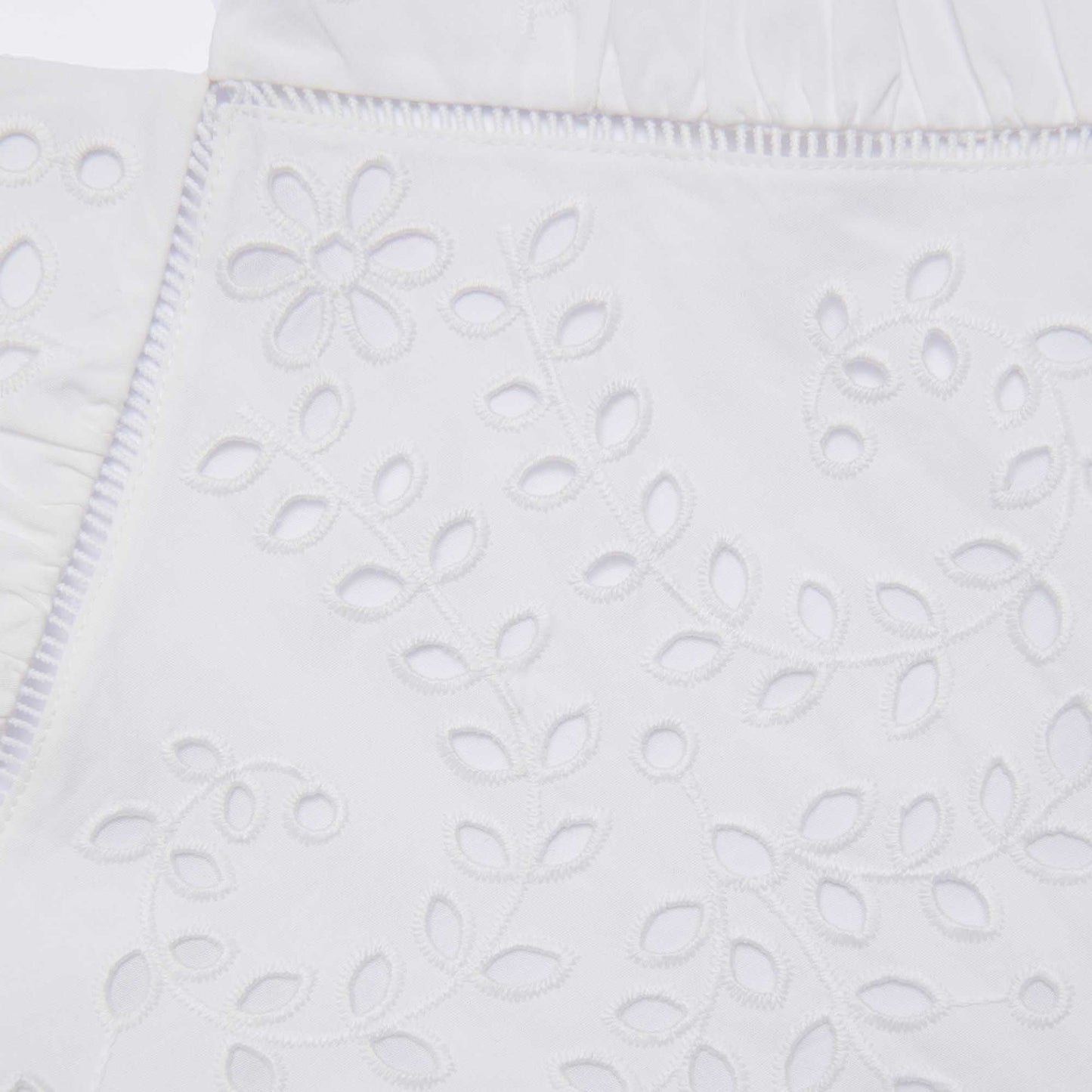 Beyaz Pamuklu İşlemeli Midi Elbise