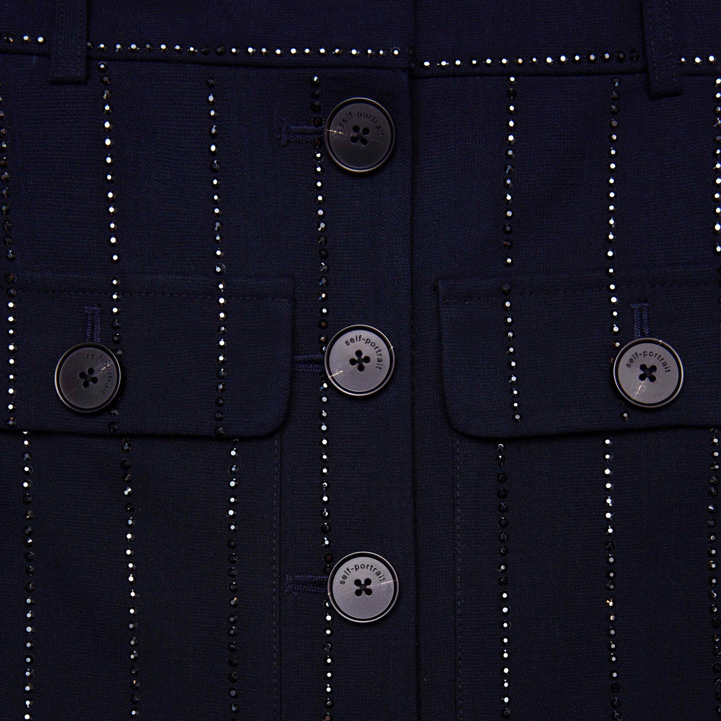 Lacivert Taşlı İnce Çizgili Midi Etek