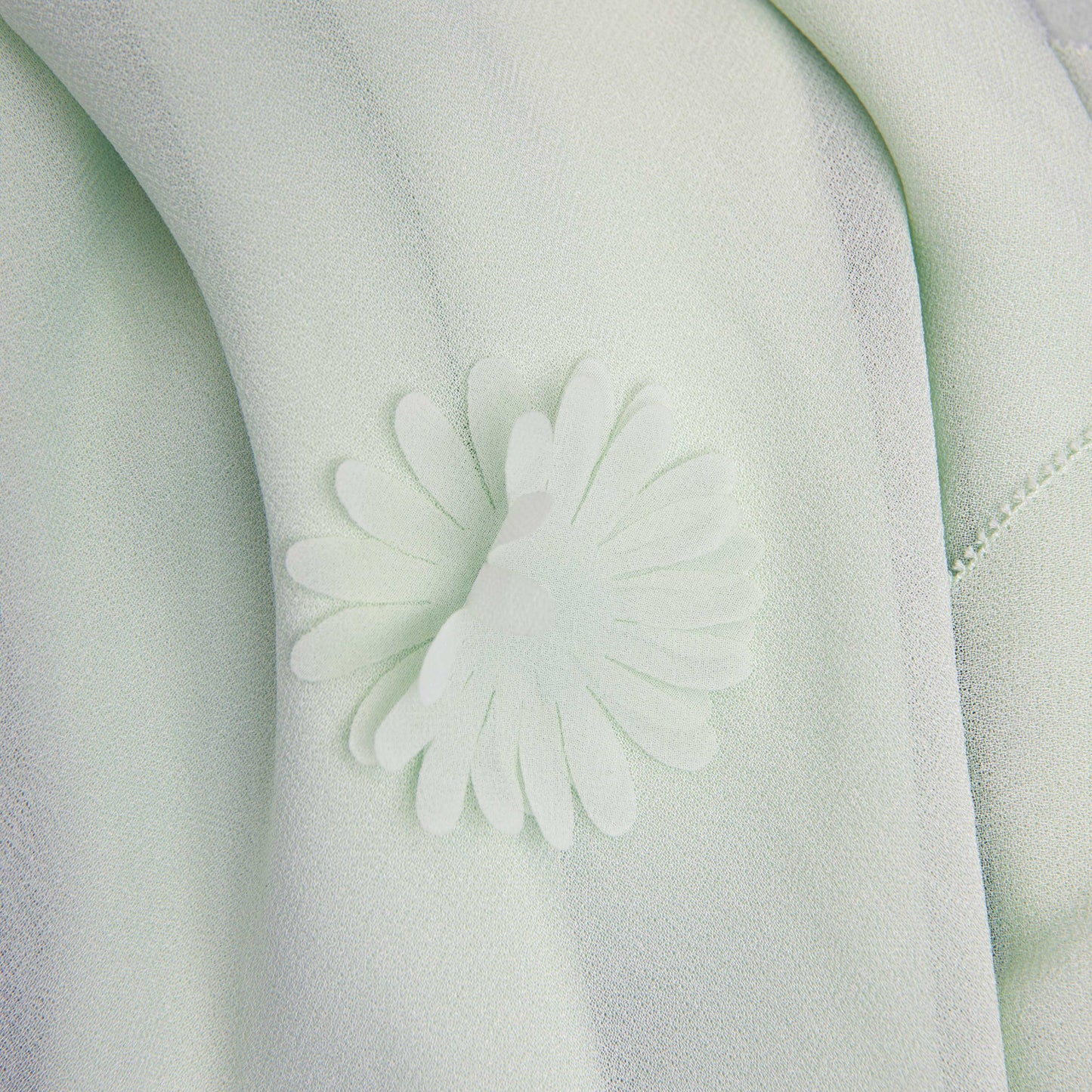 Mint Georgette Çiçekli Uzun Elbise