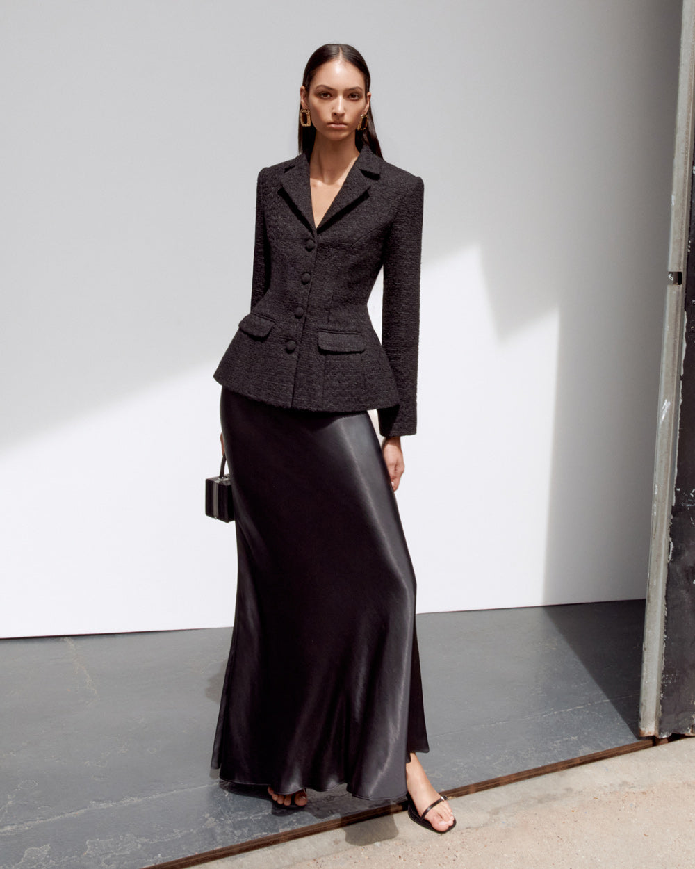 Siyah Özel Dikim Buklet Uzun Elbise