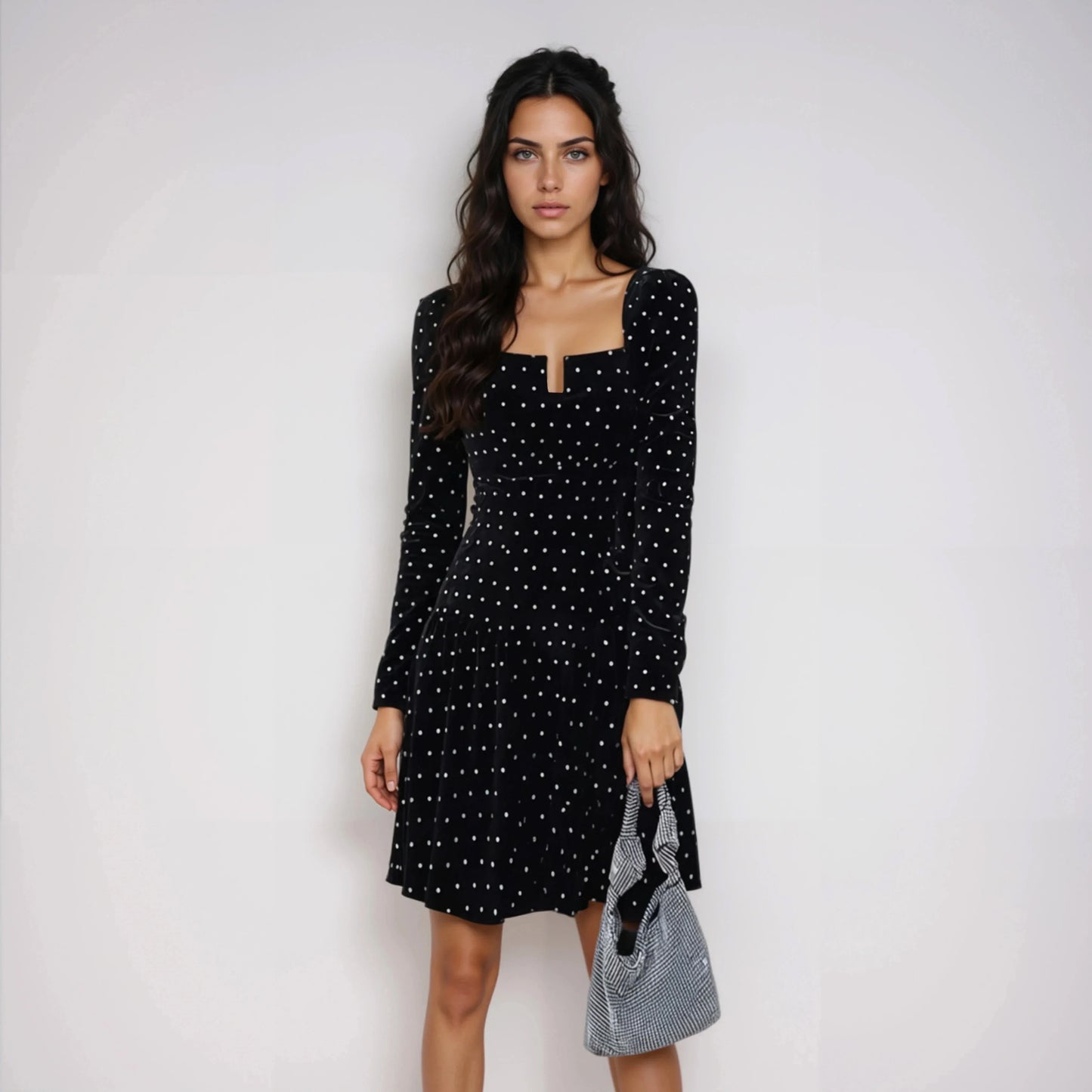 Siyah İpek Kadife Elbise