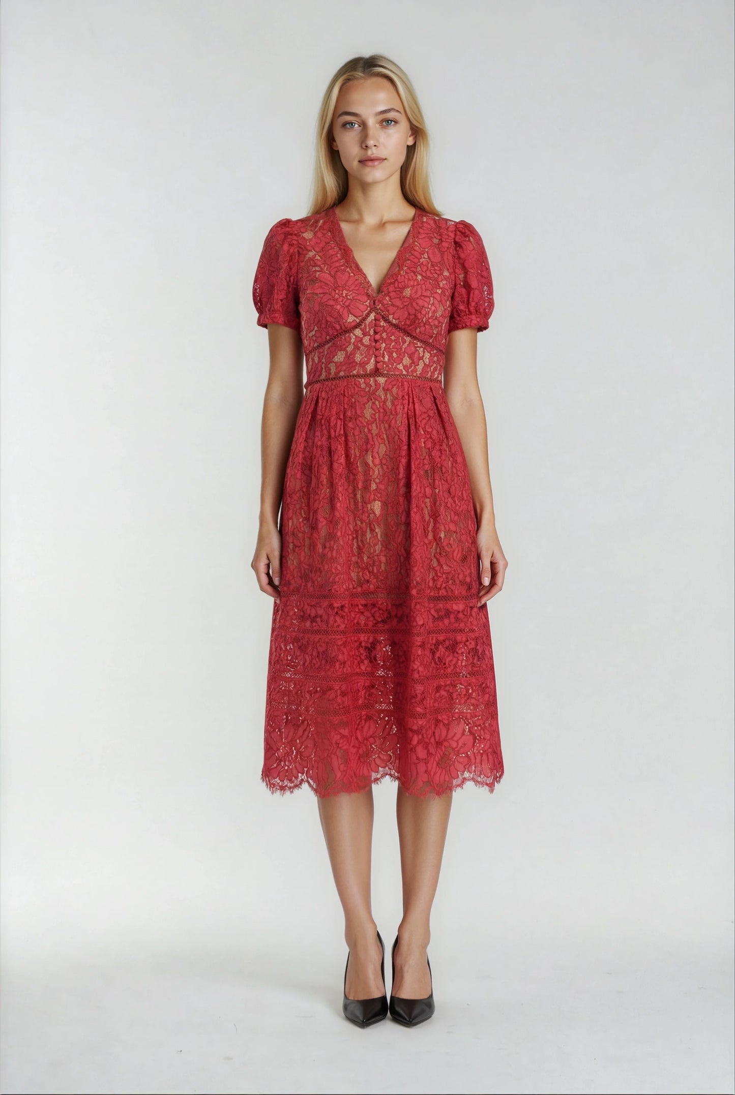 Kırmızı/Mavi Dantel Elbise