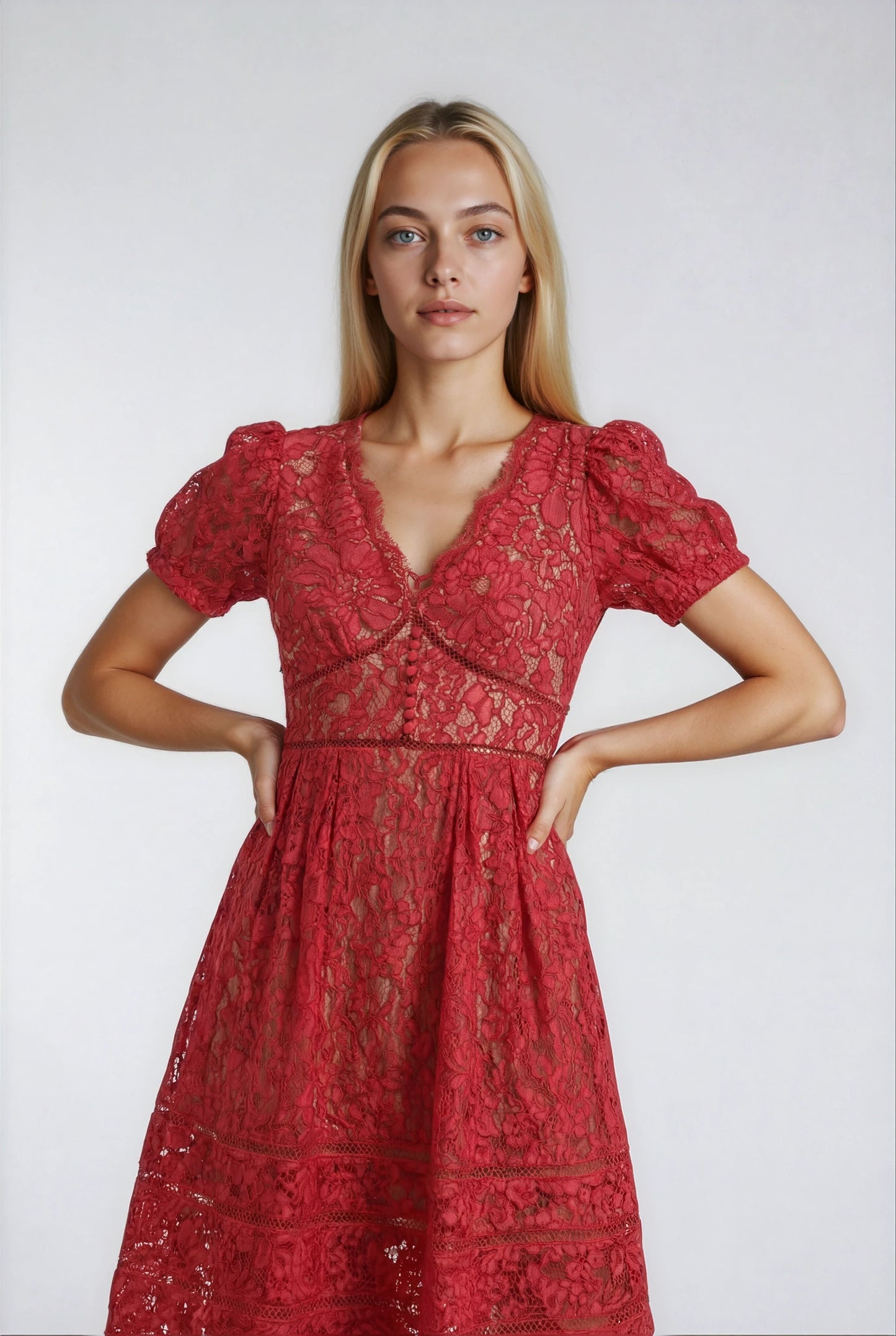 Kırmızı/Mavi Dantel Elbise