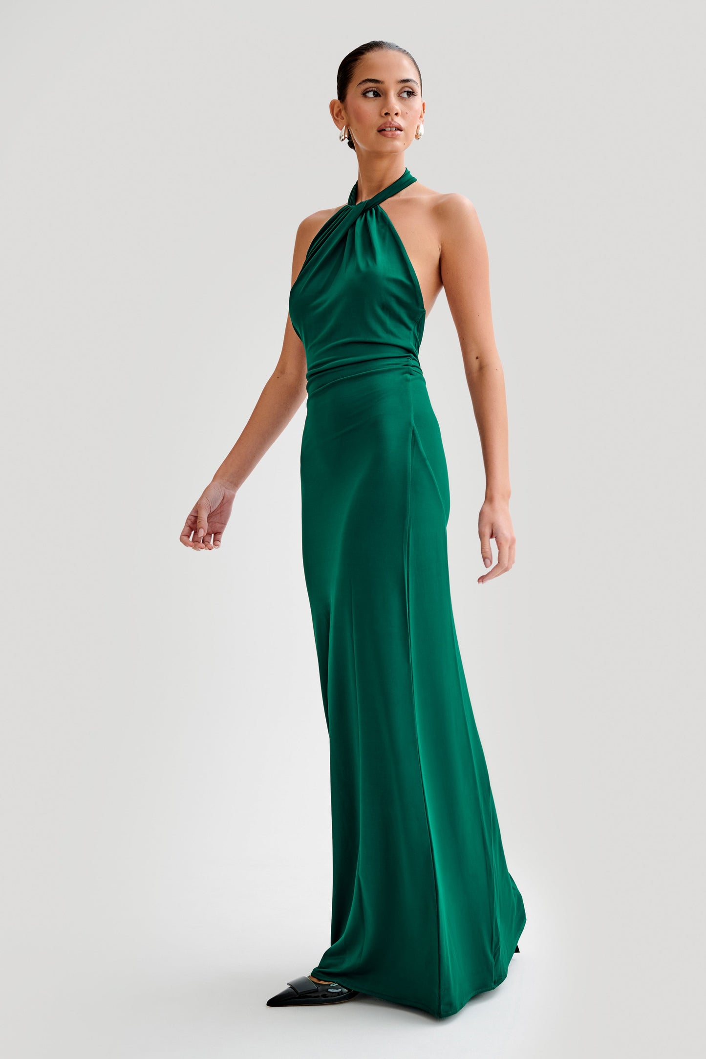 Elyna Slinky Halter Maxi Elbise - Orman Yeşili