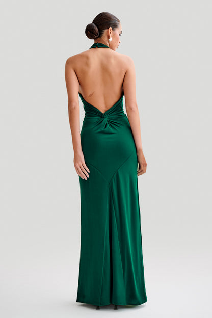 Elyna Slinky Halter Maxi Elbise - Orman Yeşili