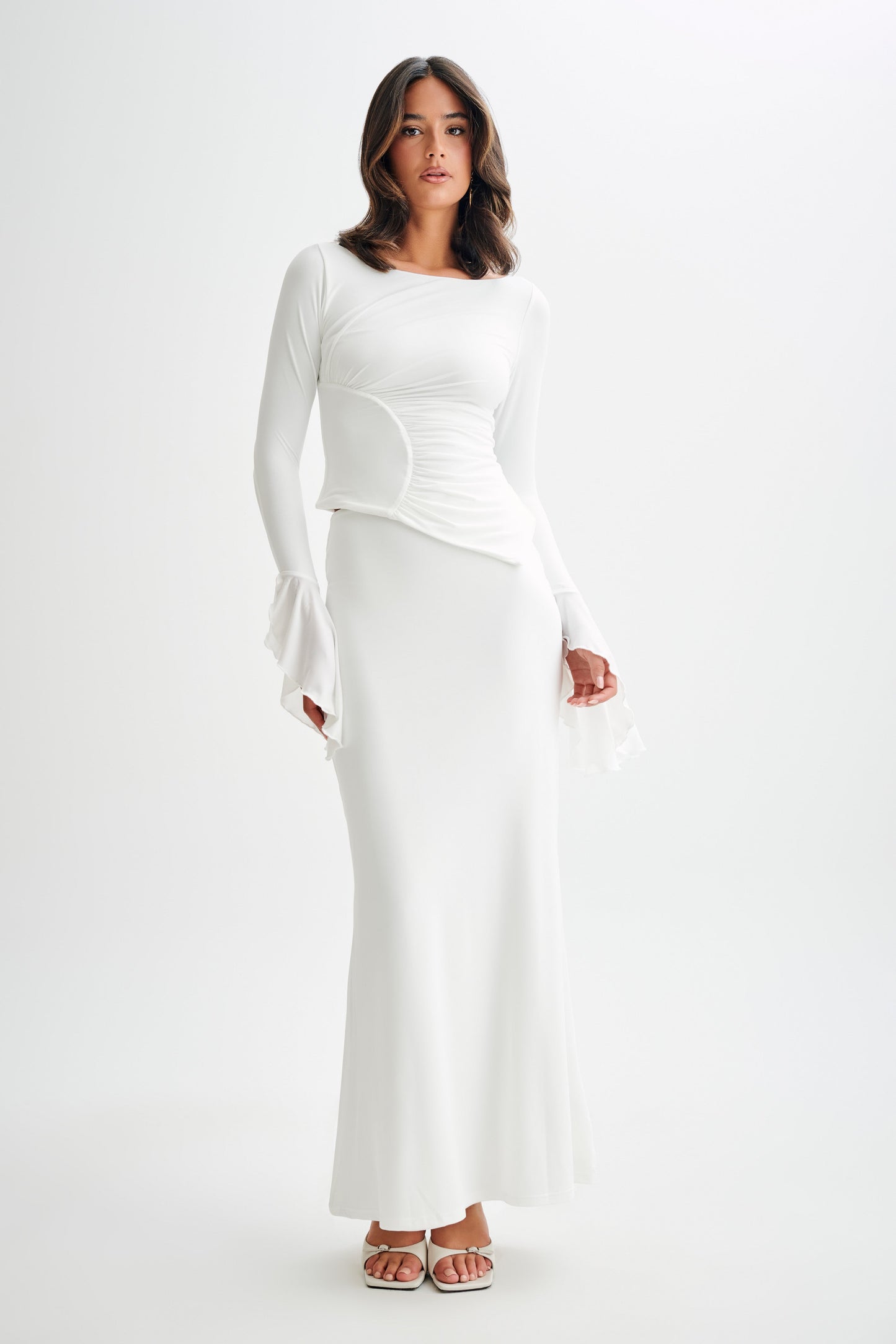 Bruna Slinky Balık Kuyruğu Uzun Etek - Beyaz