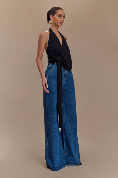 Tyla Draped Slinky Halter Top - Siyah