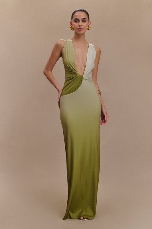 Stella Draped Slinky Maxi Elbise - Ombre Vintage Olive