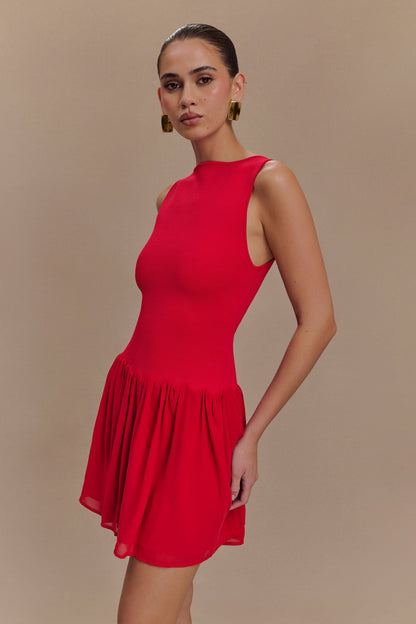 Ashleigh Örgü Ve Şifon Mini Elbise - Kırmızı