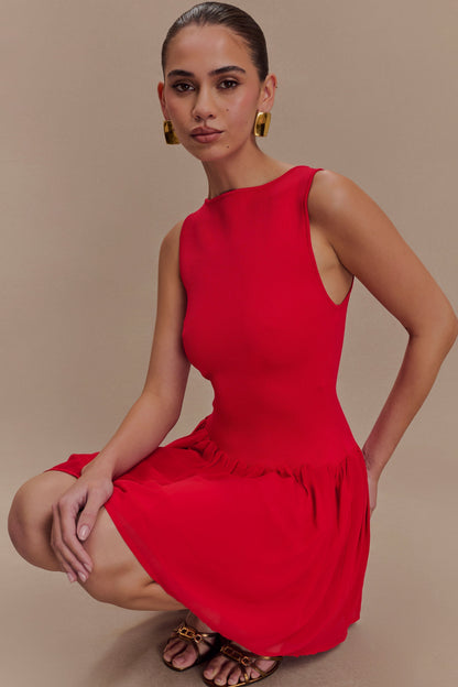 Ashleigh Örgü Ve Şifon Mini Elbise - Kırmızı