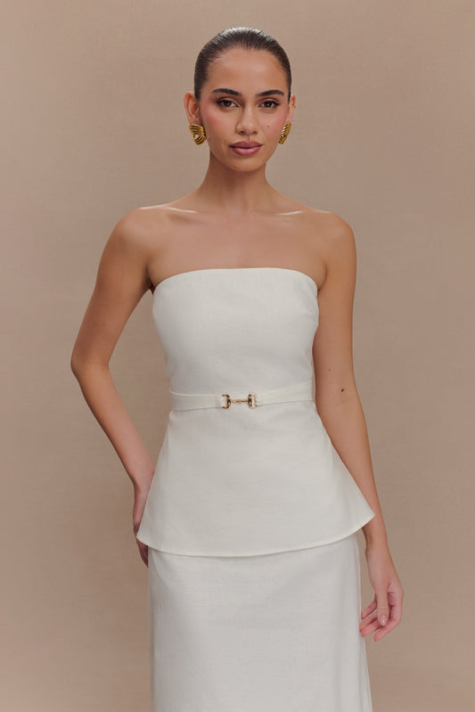 Dora Askısız Keten Üst - Fildişi