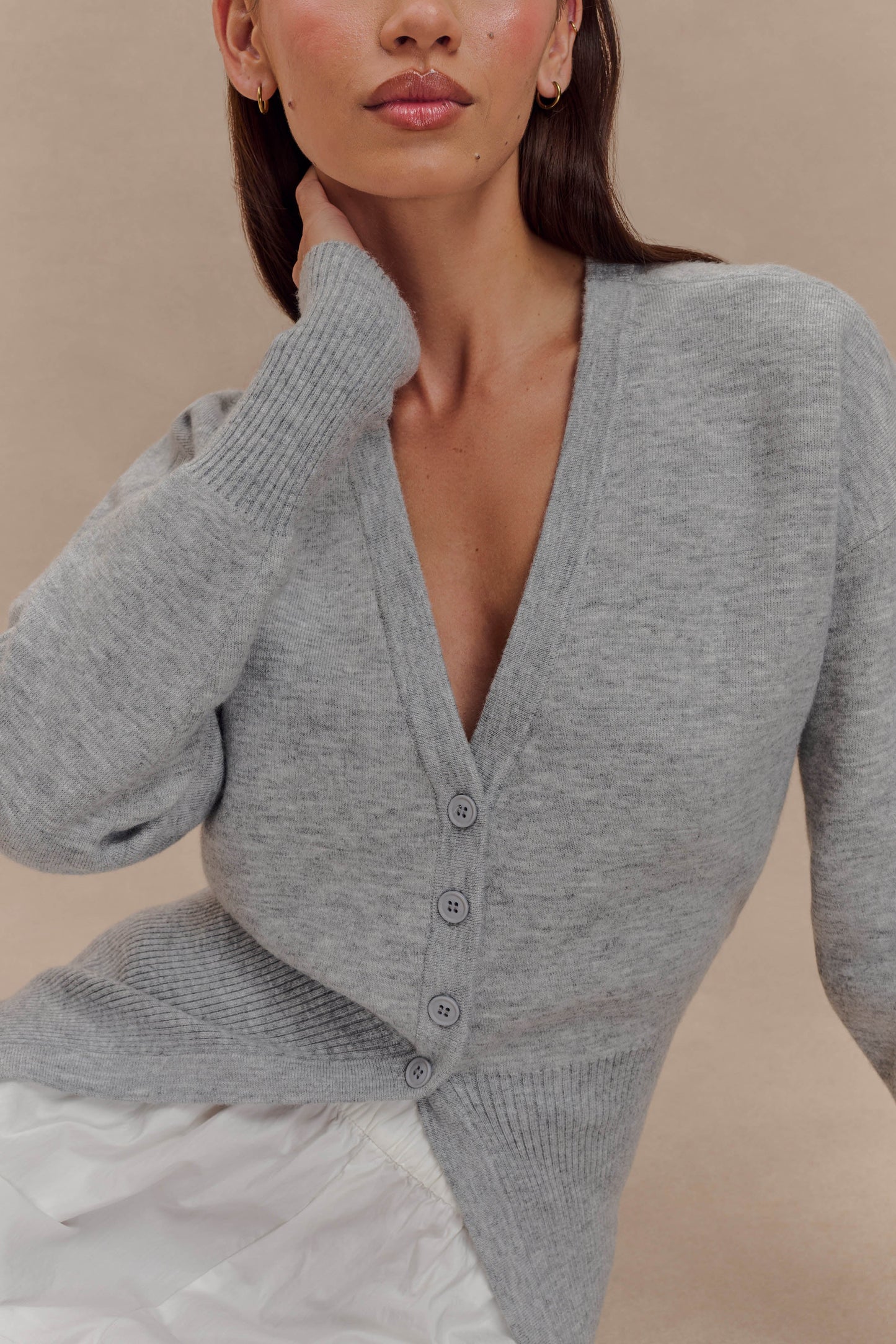 Alexia Düğmeli Büyük Boy Hırka - Gri Melanj