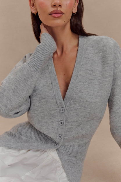 Alexia Düğmeli Büyük Boy Hırka - Gri Melanj