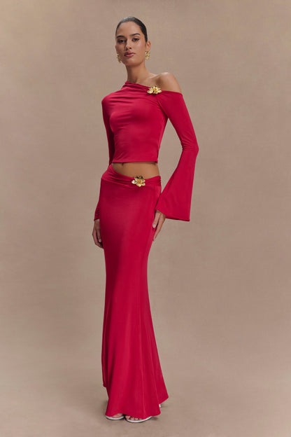 Ainsley Asimetrik Uzun Kollu Çiçekli Üst - Fuşya Pembesi