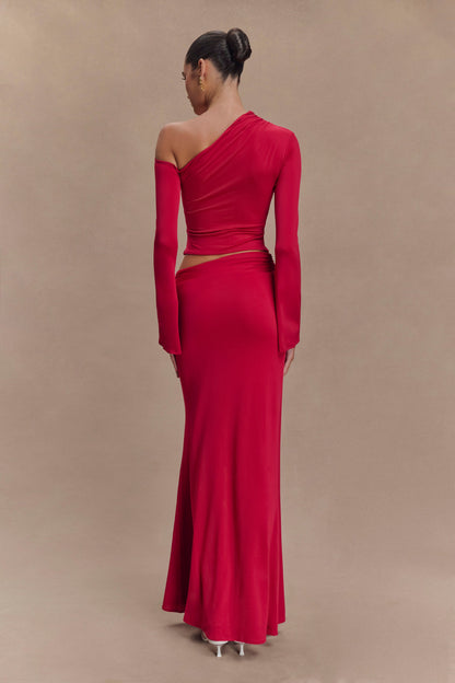 Ainsley Asimetrik Uzun Etek, Çiçek Desenli Aksesuarlı - Fuşya Pembesi