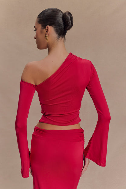 Ainsley Asimetrik Uzun Kollu Çiçekli Üst - Fuşya Pembesi