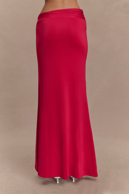 Ainsley Asimetrik Uzun Etek, Çiçek Desenli Aksesuarlı - Fuşya Pembesi