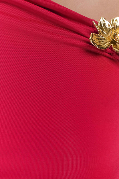 Ainsley Asimetrik Uzun Kollu Çiçekli Üst - Fuşya Pembesi