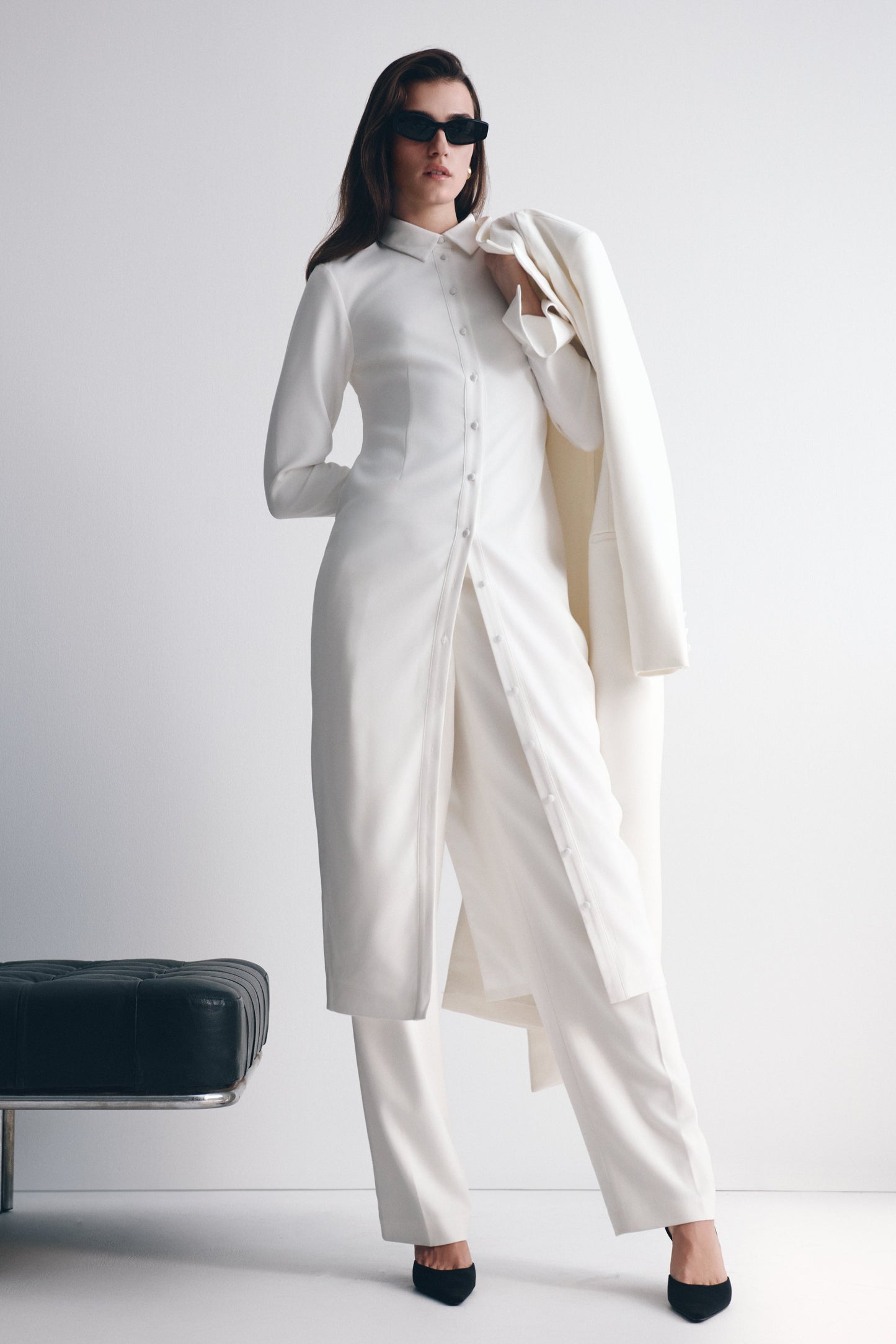 Dorian Fitted Gömlek Midi Elbise - Beyaz