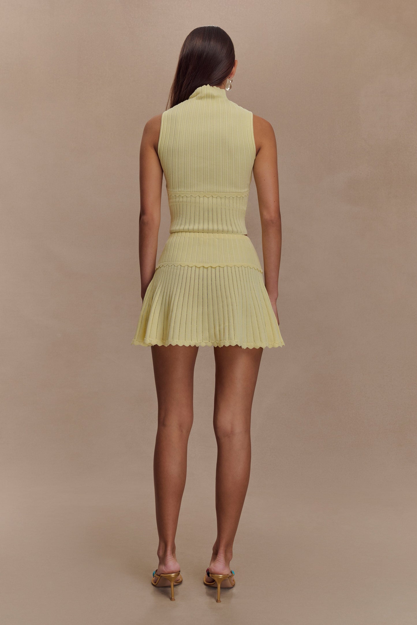 Indy Pointelle Örgü Mini Etek - Limon
