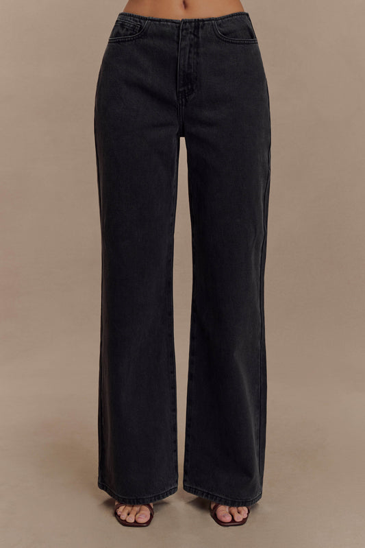 Caitlin Orta Bel Kot Pantolon - Yıkanmış Siyah