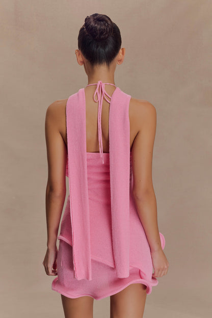 Caprice Halter Örgü Mini Elbise - Sakız Pembesi