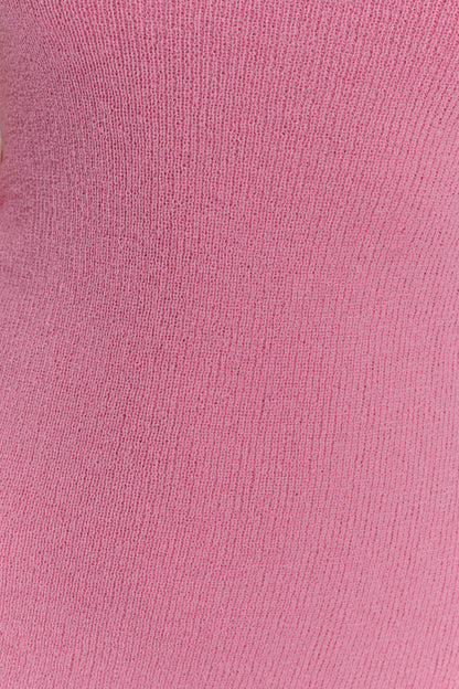 Caprice Halter Örgü Mini Elbise - Sakız Pembesi