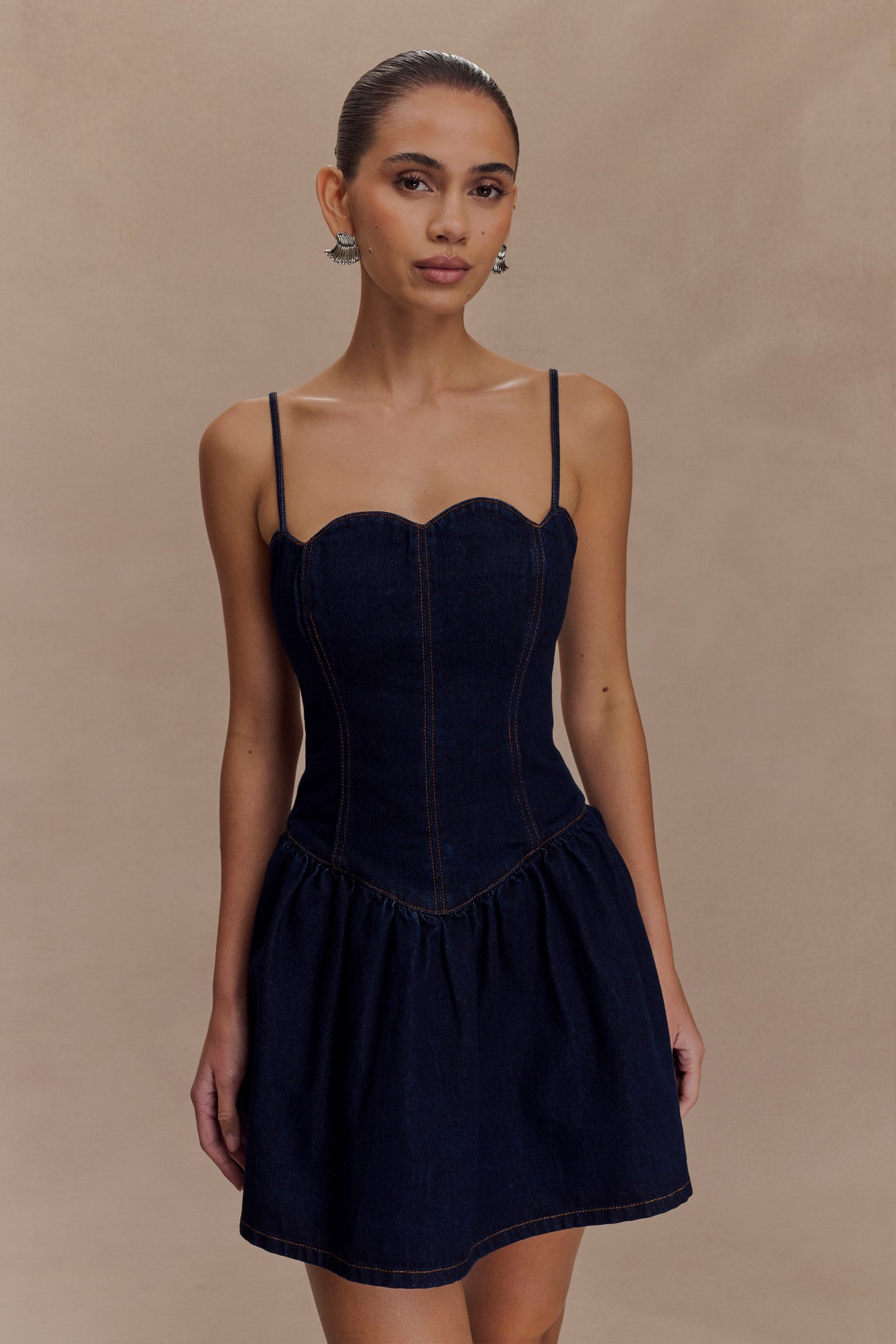 Cheyenne Taraklı Kot Mini Elbise - Çivit Mavisi