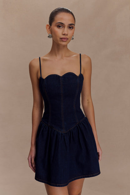 Cheyenne Taraklı Kot Mini Elbise - Çivit Mavisi