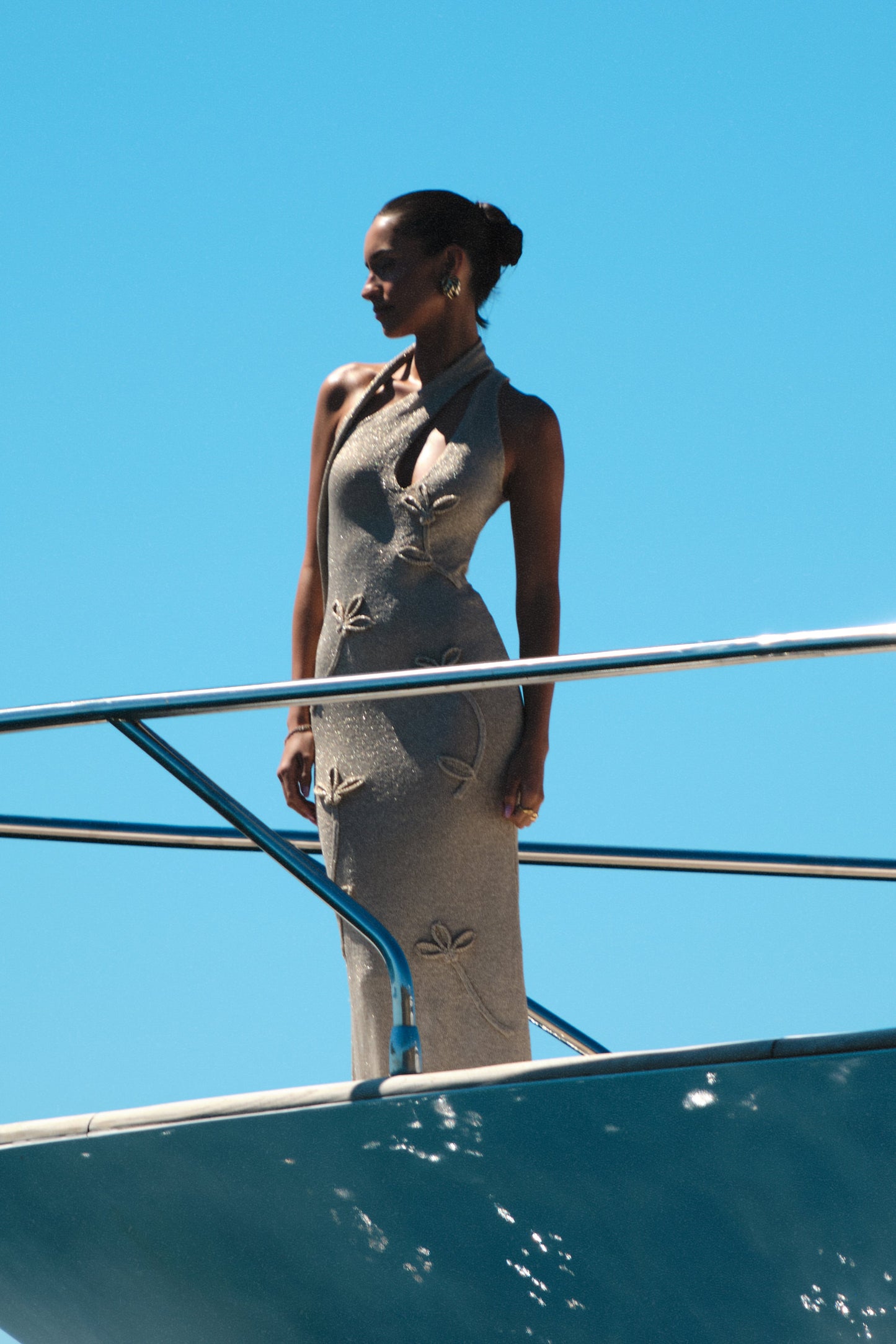 Celestino Çiçekli Metalik Örgü Uzun Elbise - Altın