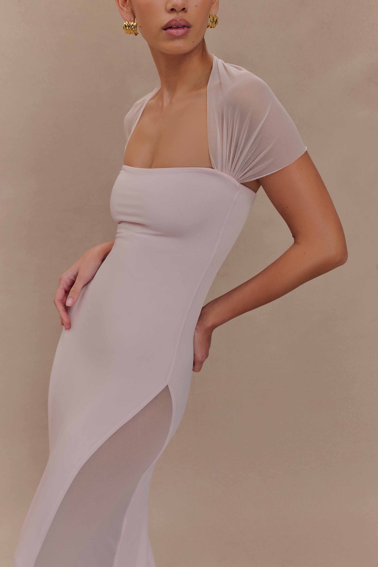 Wyatt Slinky Ve File Maxi Elbise - Soluk Pembe