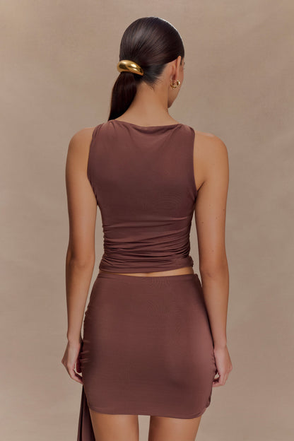 Alicent Slinky Boncuklu Üst - Çikolata