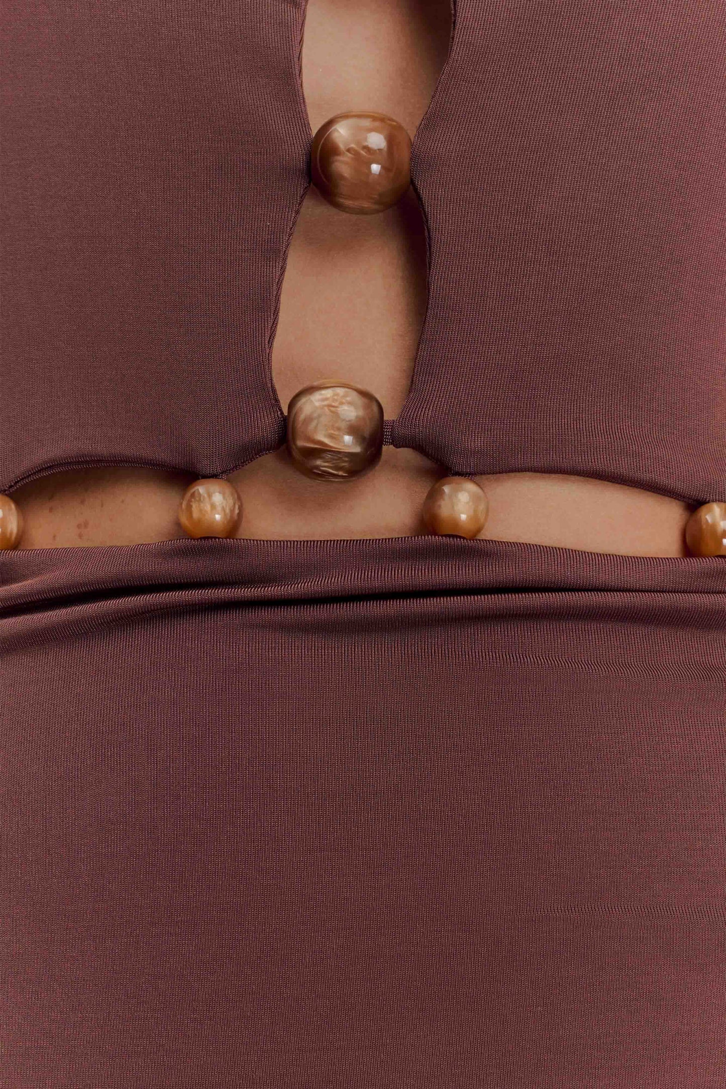 Albion Boncuklu Slinky Uzun Elbise - Çikolata