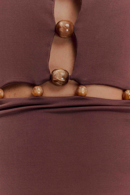 Albion Boncuklu Slinky Uzun Elbise - Çikolata