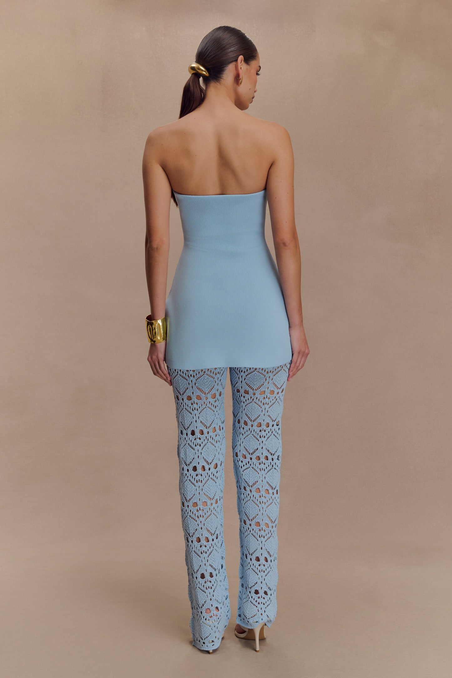 Anette Bandaj Örgü Straplez Üst - Gök Mavisi