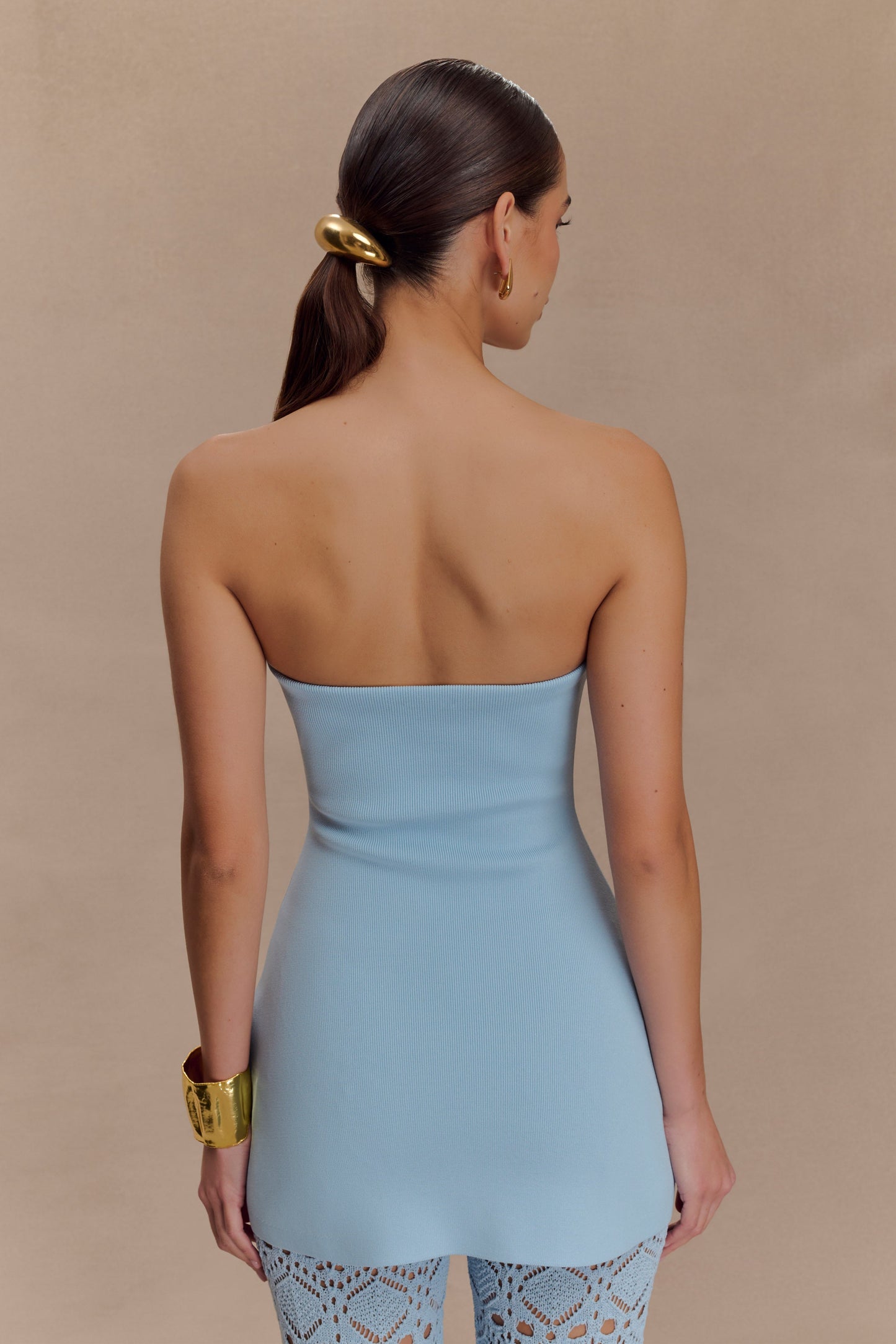 Anette Bandaj Örgü Straplez Üst - Gök Mavisi