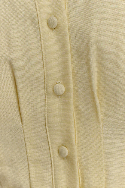 Aysha Düğmeli Keten Mini Elbise - Limon