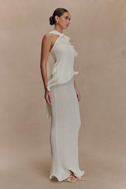 Caprice Halter Örgü Uzun Elbise - Beyaz