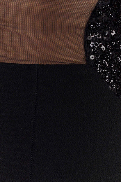 Angelique Boncuklu Krep Uzun Elbise - Siyah