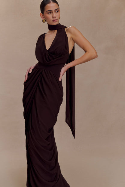 Alex Şifon Uzun Elbise - Kakao Kahvesi