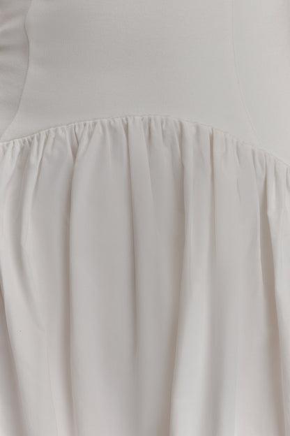 Akasya Kontrast Kolsuz Uzun Elbise - Beyaz