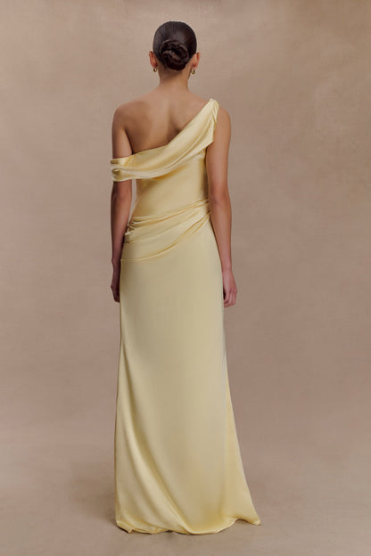 Dalia Omuz Açık Saten Uzun Elbise - Limon