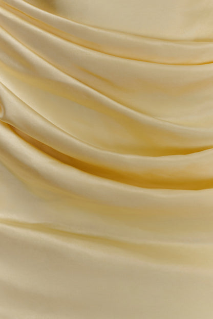 Dalia Omuz Açık Saten Uzun Elbise - Limon