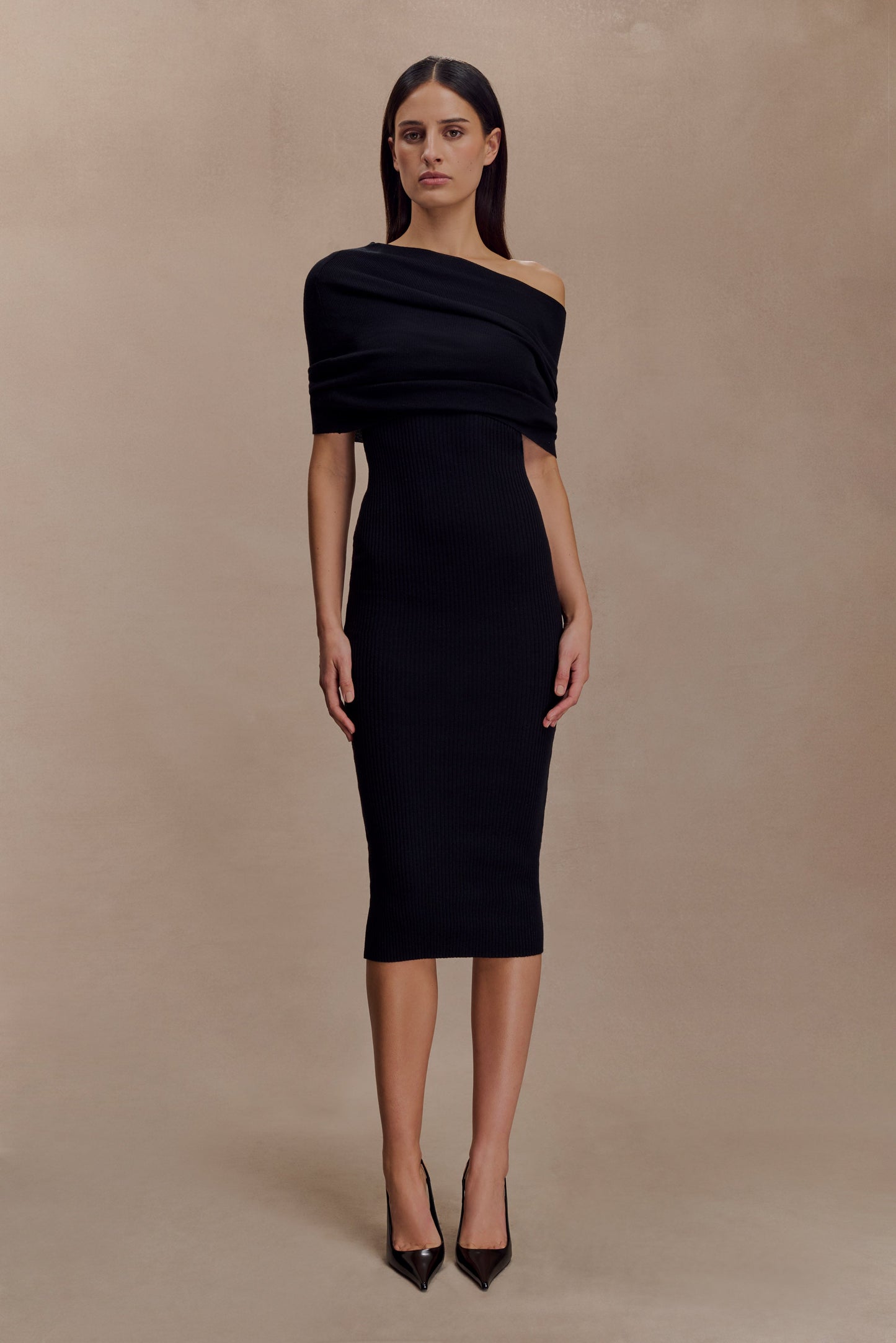 Zandie Kaşmir Karışımlı Örme Midi Elbise - Siyah