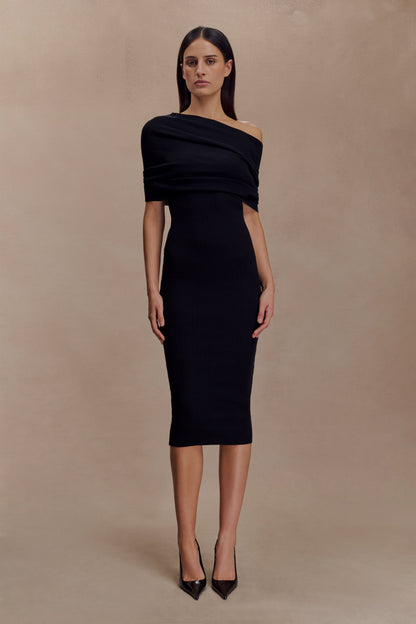 Zandie Kaşmir Karışımlı Örme Midi Elbise - Siyah