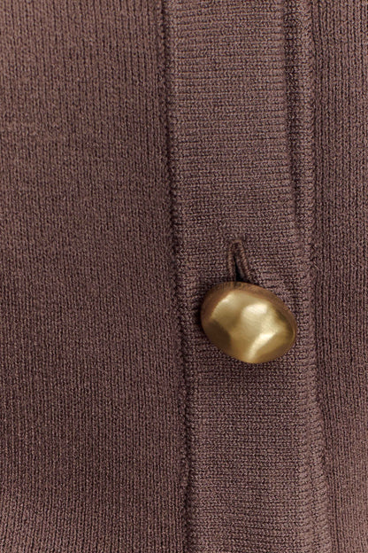 Amanda Statement Düğmeli Örgü Hırka - Kakao Kahvesi