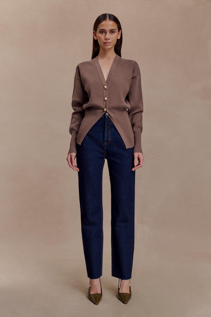 Amanda Statement Düğmeli Örgü Hırka - Kakao Kahvesi